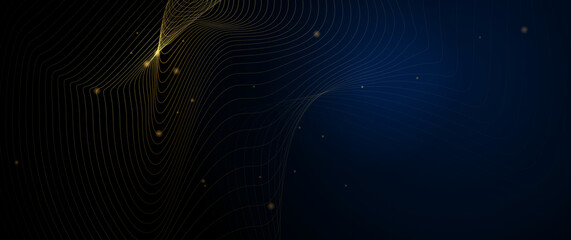 Vector illustration design. Bright gold wave, wavy line pattern. Abstract motion of curve lines, light shiny, glow effect. Element graphic design for technology banner template, wallpaper background