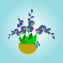 Colorful Orchid in Pot Illustration Background