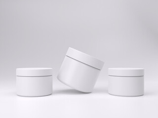3D render empty white cosmetic jar mockup template photo in white background front view