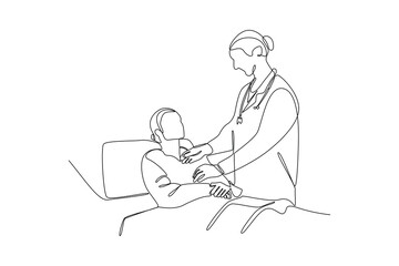 Continuous one line drawing Medical personnel consulting patient concept. Doodle vector illustration.