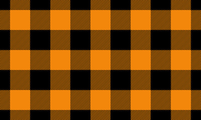 Halloween gingham geometric with black and orange seamless pattern. Vector Repeating Texture.