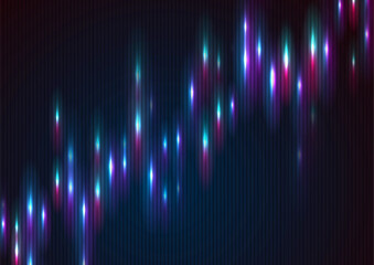 Abstract blue purple neon growing financial graph chart background. Vector tech design