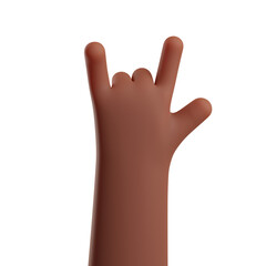 3d african american hand gestures Rock roll sign. heavy metal, sign of the horns isolated on white background. Rock stars music. Rock festival music gesture. 3D rendered illustration