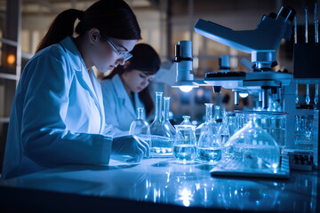 Exploring Medical Frontiers Dedicated Healthcare Researchers in a Cutting-Edge Medical Science Laboratory. created with Generative AI