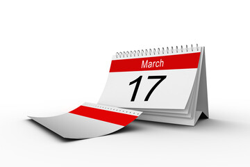 Digital png illustration of march 17th page on calendar on transparent background