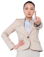 Cercles muraux Lieux asiatiques Digital png photo of focused asian businesswoman pointing finger on transparent background