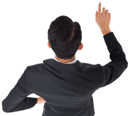 Digital png photo of focused asian businessman using virtual interface on transparent background