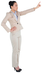 Digital png photo of focused asian businesswoman using virtual interface on transparent background