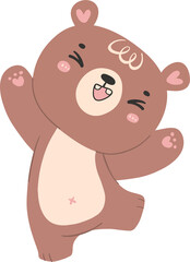 Obraz na płótnie Canvas Cute excited bear, kawaii baby animal woodland cartoon doodle flat design.