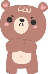 Cute angry bear, kawaii baby animal woodland cartoon doodle flat design.