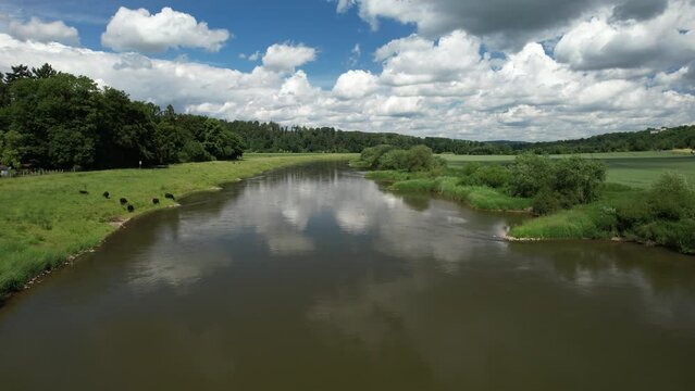 The Weser near Wehrden, town of Beverungen in the district of Hoexter seen from the air, North Rhine-Westphalia, Germany, Europe