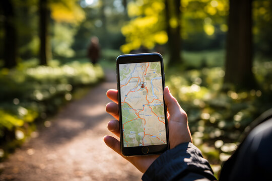 GPS map on smartphone in the forest ai generated art