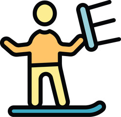 Sea wind surfing icon outline vector. Kite board. Extreme summer color flat