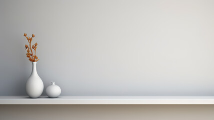 Elegance in Simplicity Clean and Versatile Background for Product Presentation – White Shelf on Light Gray Wall. created with Generative AI