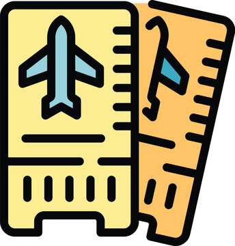Airplane ticket icon outline vector. Wind board. Water kite color flat