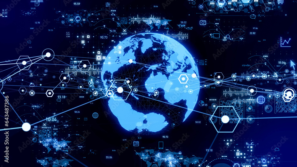 Aufkleber planet earth and communication network. global network.