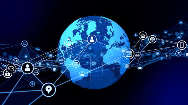 Planet earth and communication network. Global network.