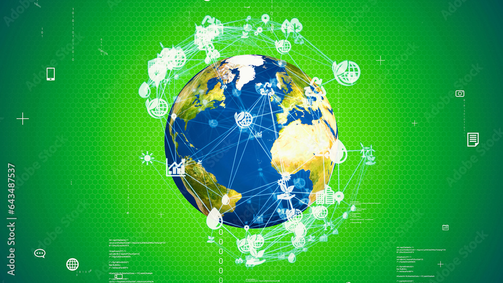 Poster planet earth and environment network concept. green tech.