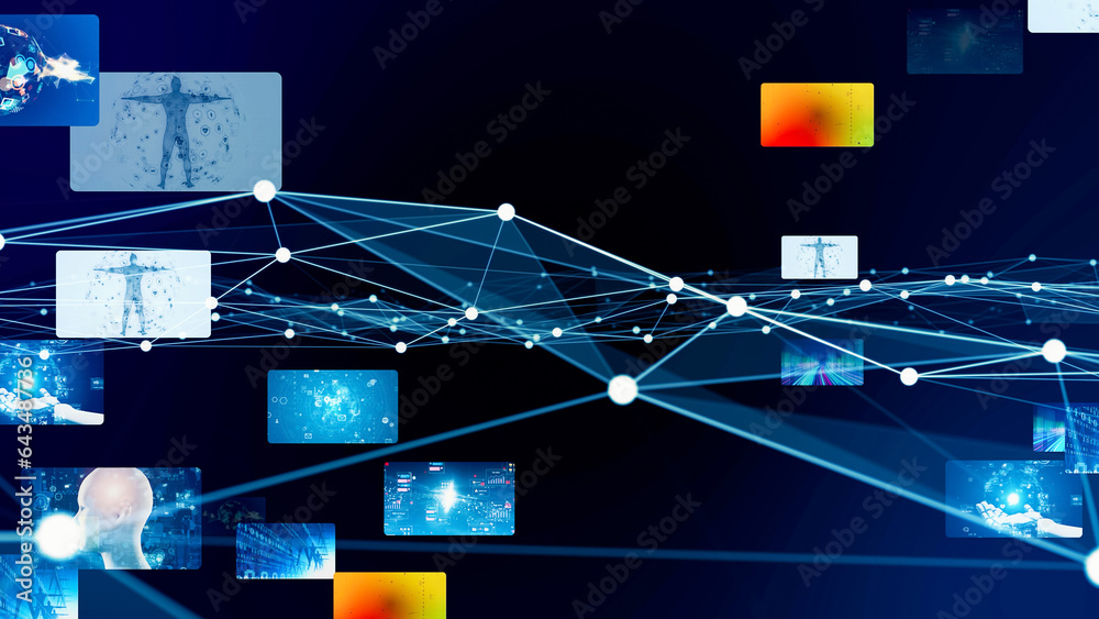 Aufkleber digital contents and communication network concept.