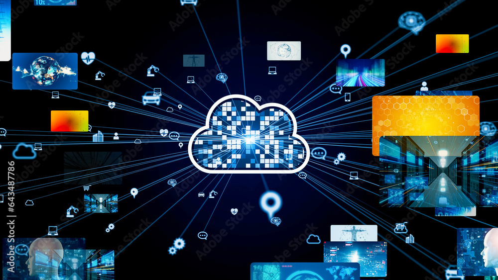 Poster Cloud computing and digital contents concept. Streaming video.
