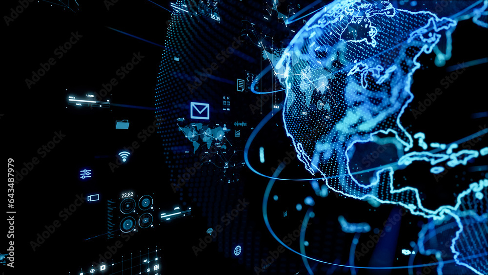 Poster planet earth and communication network concept.