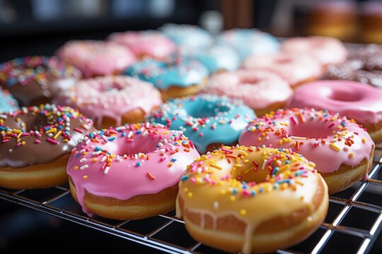 Doughnuts, delicious and sweet baked goods food, tasty, caloric, fast food obesity, dough products fried in oil deep-fried baked goods sweet dust jam jam candy chocolate chocolate powdered sugar .