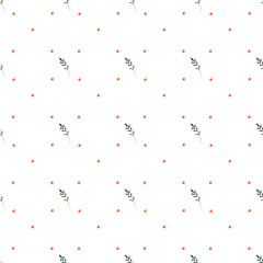 seamless watercolor pattern branch with berries and dot. elegant pattern for printing on textiles, wrapping paper, scrapbooking.