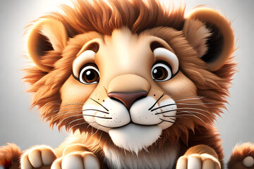 Obraz premium Cute baby lion cub done in a 3d cartoon style. 