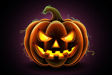 gruselig leuchtender Halloween K&uuml;rbis mit Lichteffekten. Happy Halloween. Querformat. Generative Ai.