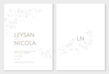 Elegant wedding invitation card template. Monochrome delicate floral pattern.