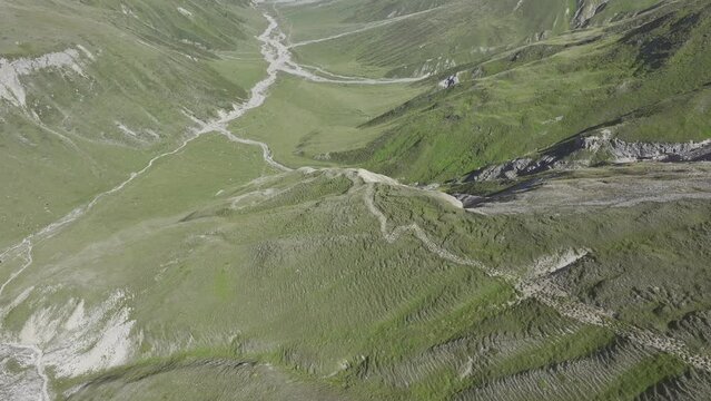 Pass and Val Chaschauna, Piz dals Buochs, view into the Upper Engadine, drone shot, Engadine, Grisons, Switzerland, Europe