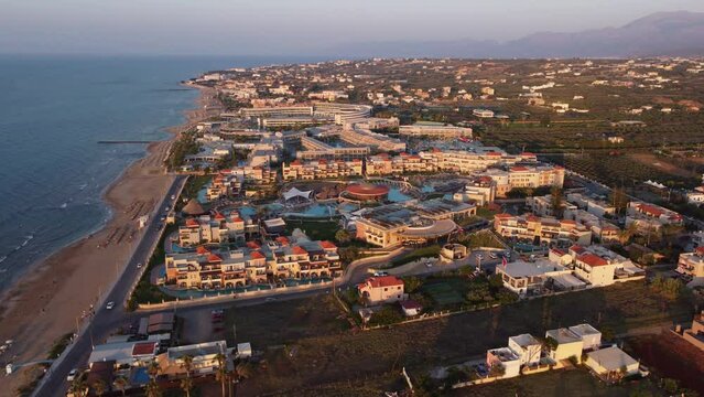 Resorts and Hotels at Crete's Coast, Chersonissos - Aerial Orbit