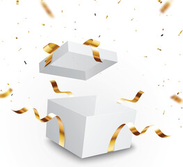 Open gift box with Gold confetti , isolated on transparent background - 643490513