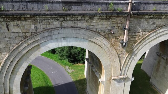 Semmering Railway World Heritage  Unesco Site in Austria filmed from above with a drone in 4K surrounded by forest. Semmering Eisenbahn in &Ouml;sterreich