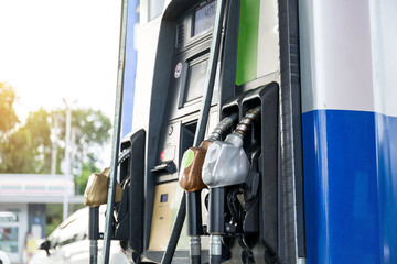 Fuel pumps gasohol, gasoline ,benzine, at a gas station ,price gasoline concept.