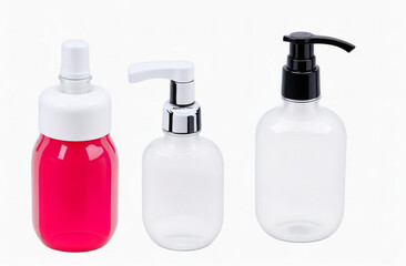 Set of Plastic cosmetic bottle with dispenser pump on white background