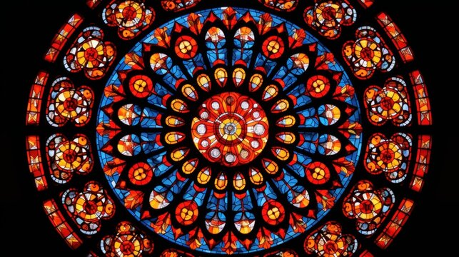 The intricate patterns on a stained glass window