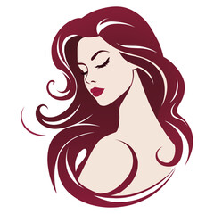 Portrait of a beautiful girl. Side view from the back, pale fair skin, bright red hair and lips, closed eyes, thin eyebrows, thick black lashes, high forehead, neat nose, curly wavy strands, woman