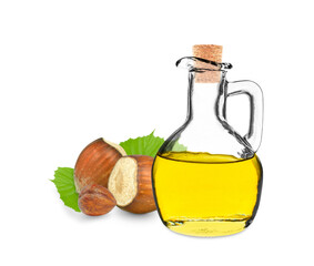 hazelnut oil in a bottle isolated on a white background