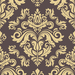 Classic seamless pattern. Damask orient brown and golden ornament. Classic vintage background. Orient ornament for wallpapers and packaging