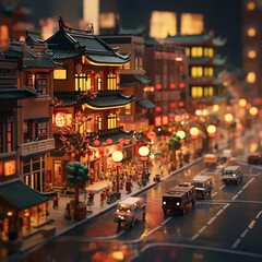 The beautiful scenery of china town photographed using a tilt-shift lens makes it look like a miniature