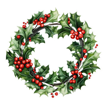 Christmas Holly Wreath Illustration