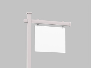 White Blank Real Estate Detail Close Up Hanging Sign 3D Mockup