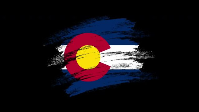 4K Paint Brush Colorado Flag with Alpha Channel. Waving Brushed Coloradan Banner. Transparent Background Texture Fabric Pattern High Detail.