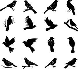 set of birds silhouette on white background vector