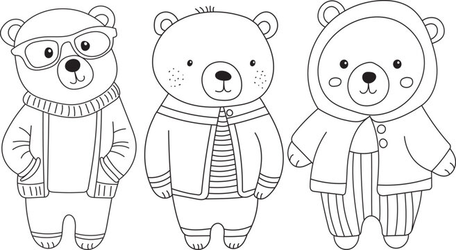 bears cartoon coloring book on white background vector