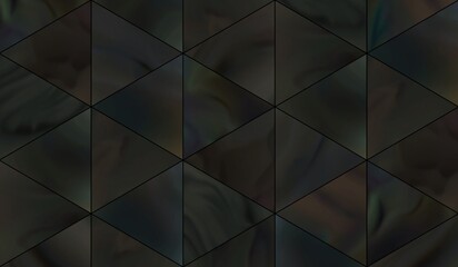 Black holographic triangle empty background. Dark textured tile mosaic.