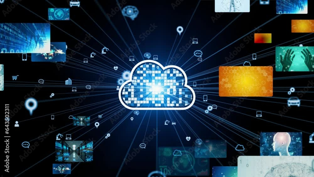 Poster cloud computing and digital contents concept. streaming video.
