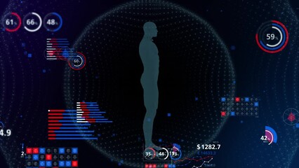 Human body and statistics charts. Medical technology concept.