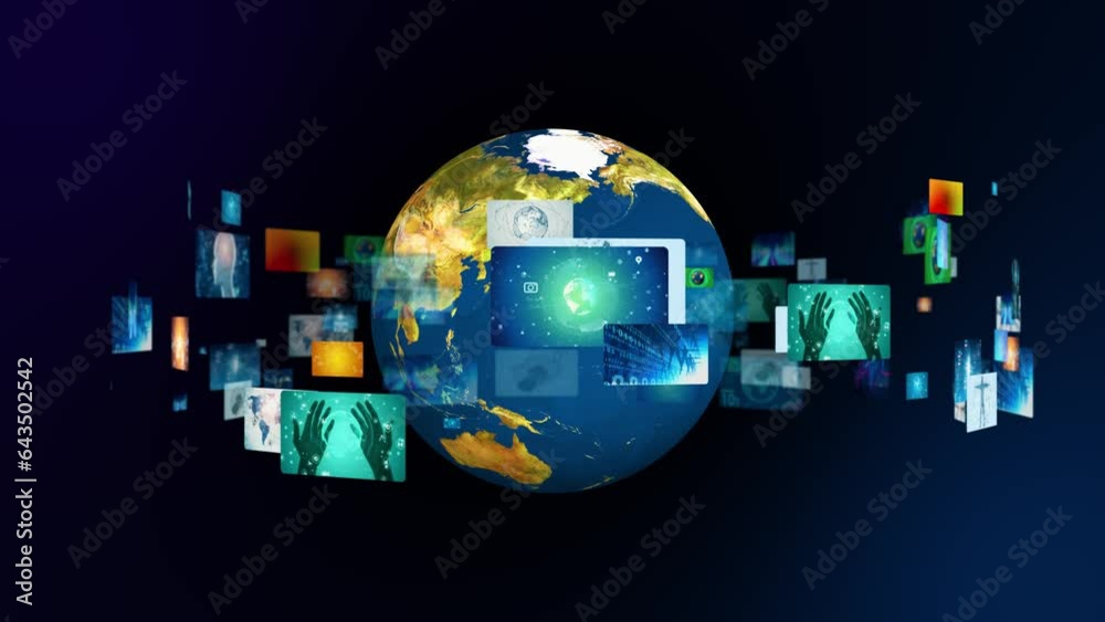 Poster planet earth and digital screens concept. global network.